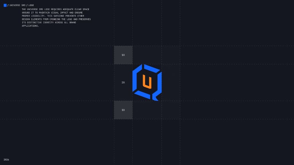 Universe SMS logo clear space guide (dark)